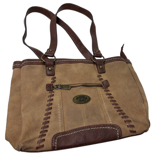 BOC Suede Shoulder Bag Casual Stitch Tan Brown Leather - Picture 1 of 10